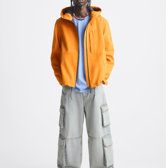 Zara bright yellow tangerine hooded technical jacket parka NWOT - Picture 15 of 15